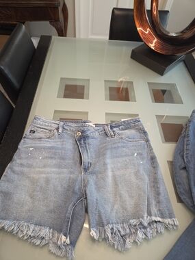 KanCan Light Wash Denim Shorts with Frayed Waistband